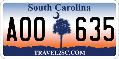 SC license plate AOO635