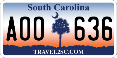 SC license plate AOO636