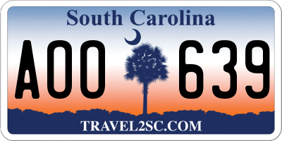SC license plate AOO639