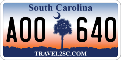 SC license plate AOO640