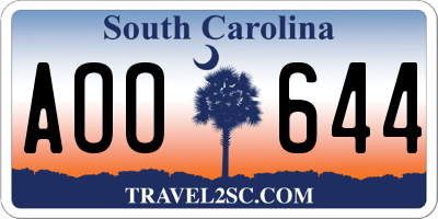 SC license plate AOO644
