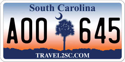 SC license plate AOO645