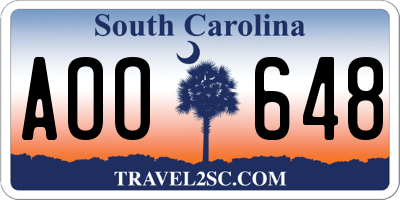 SC license plate AOO648