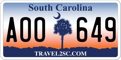 SC license plate AOO649