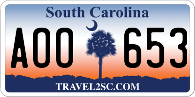 SC license plate AOO653
