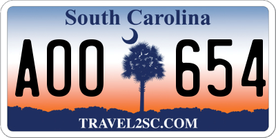 SC license plate AOO654