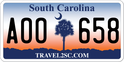 SC license plate AOO658