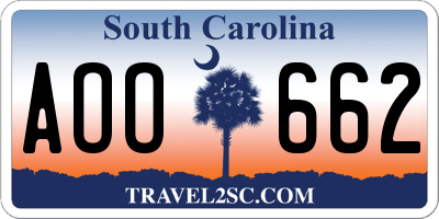 SC license plate AOO662