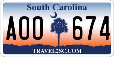 SC license plate AOO674