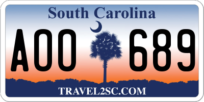 SC license plate AOO689