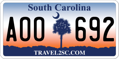 SC license plate AOO692