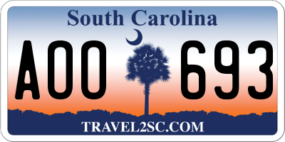 SC license plate AOO693