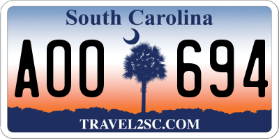 SC license plate AOO694