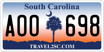 SC license plate AOO698