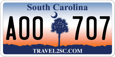 SC license plate AOO707