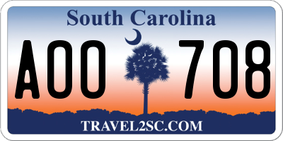 SC license plate AOO708