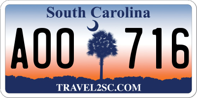 SC license plate AOO716