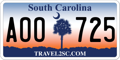 SC license plate AOO725