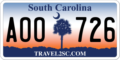 SC license plate AOO726