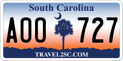 SC license plate AOO727