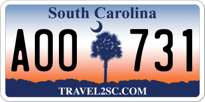 SC license plate AOO731