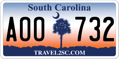 SC license plate AOO732