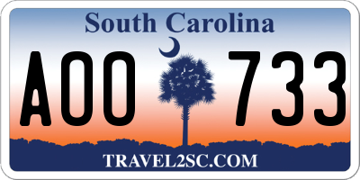 SC license plate AOO733