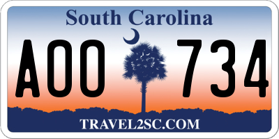SC license plate AOO734