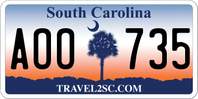 SC license plate AOO735