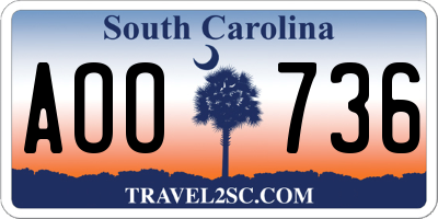 SC license plate AOO736