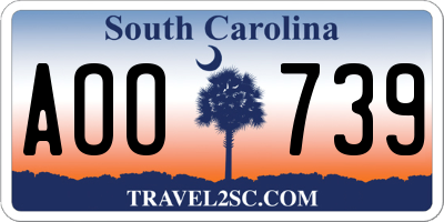 SC license plate AOO739
