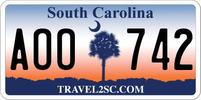 SC license plate AOO742