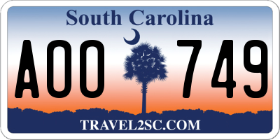 SC license plate AOO749
