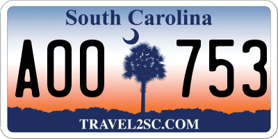 SC license plate AOO753