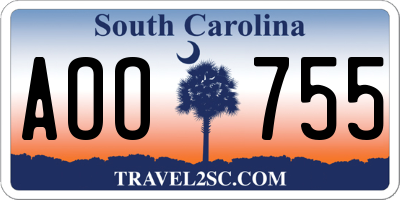 SC license plate AOO755