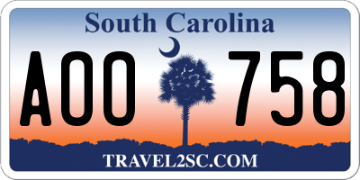SC license plate AOO758