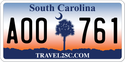 SC license plate AOO761