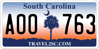 SC license plate AOO763