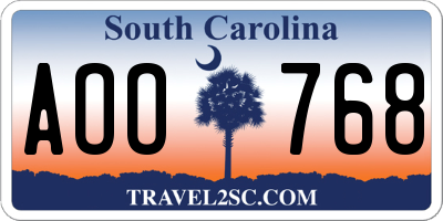 SC license plate AOO768