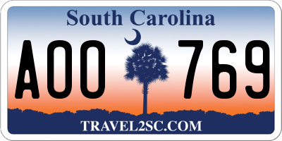 SC license plate AOO769