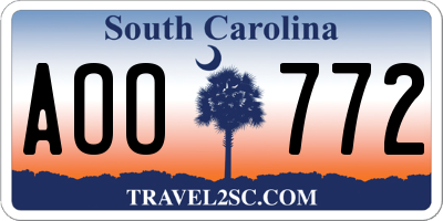 SC license plate AOO772