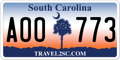 SC license plate AOO773