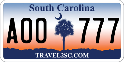 SC license plate AOO777