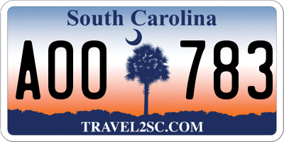 SC license plate AOO783