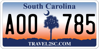 SC license plate AOO785