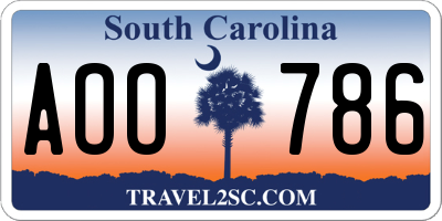 SC license plate AOO786