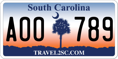 SC license plate AOO789