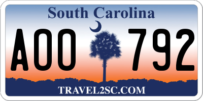 SC license plate AOO792