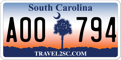 SC license plate AOO794