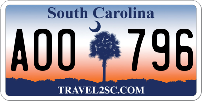 SC license plate AOO796